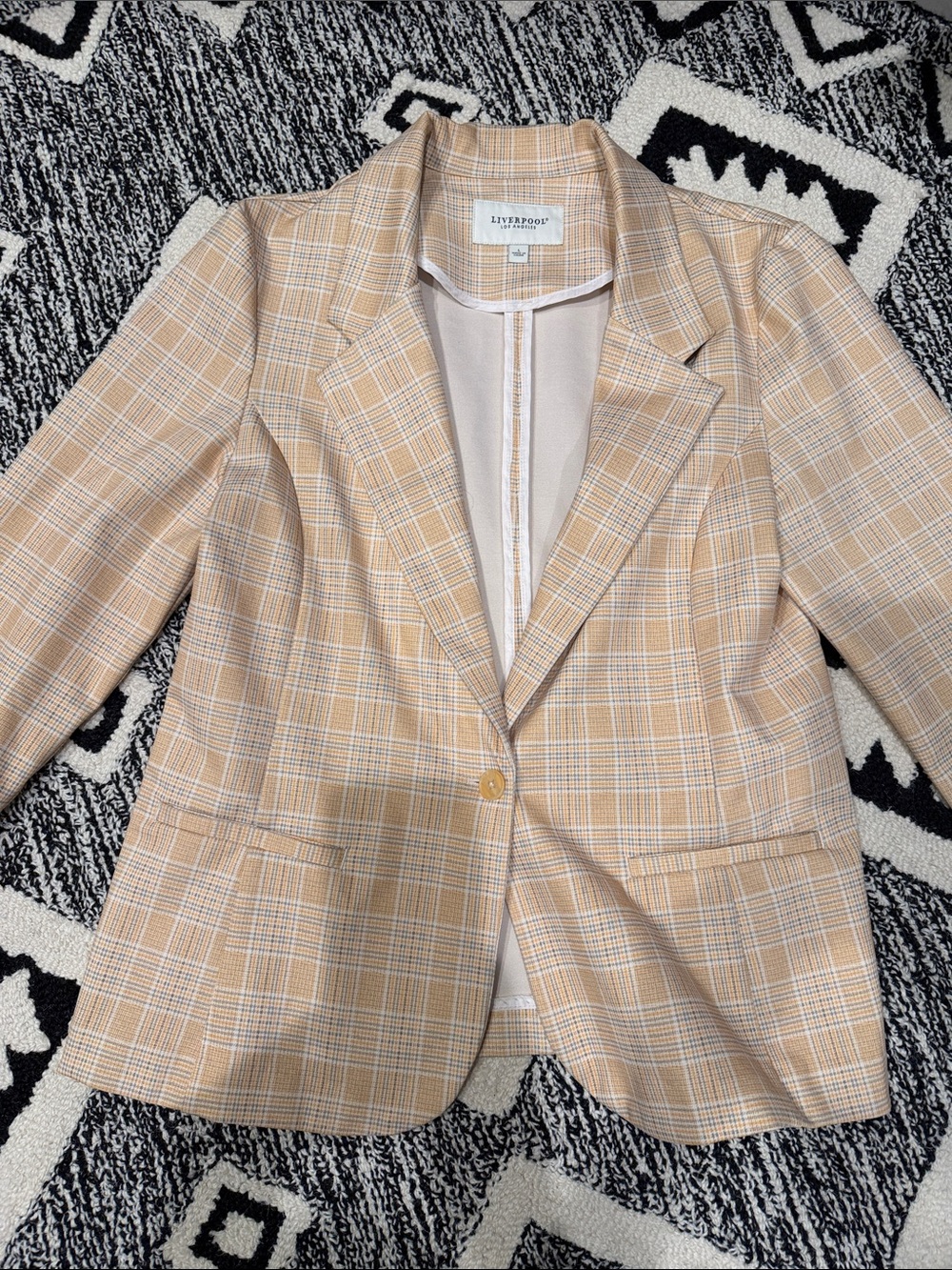 Liverpool Beige Plaid Single-Button Blazer